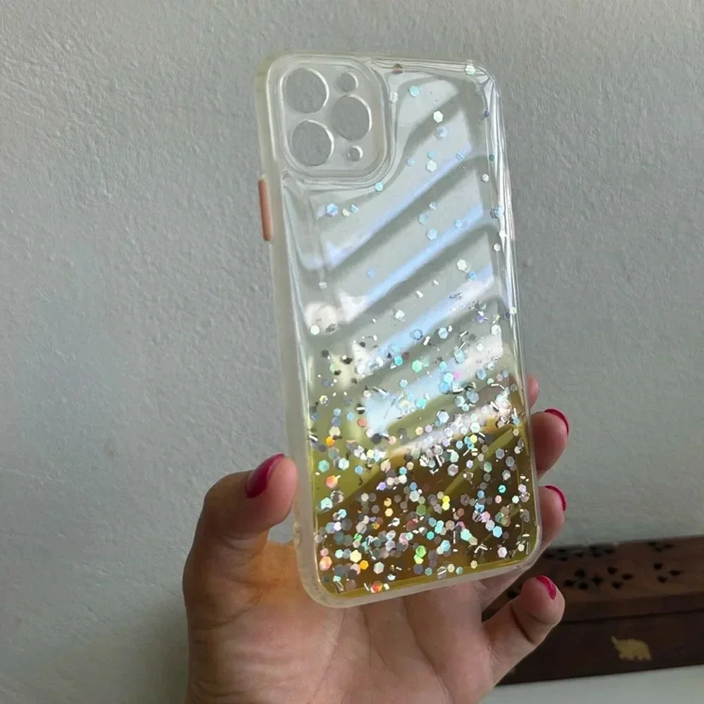 Glitter Liquid iPhone 11 Pro Max Case – Clear with Gold & Pink Accents - Picture 2 of 7
